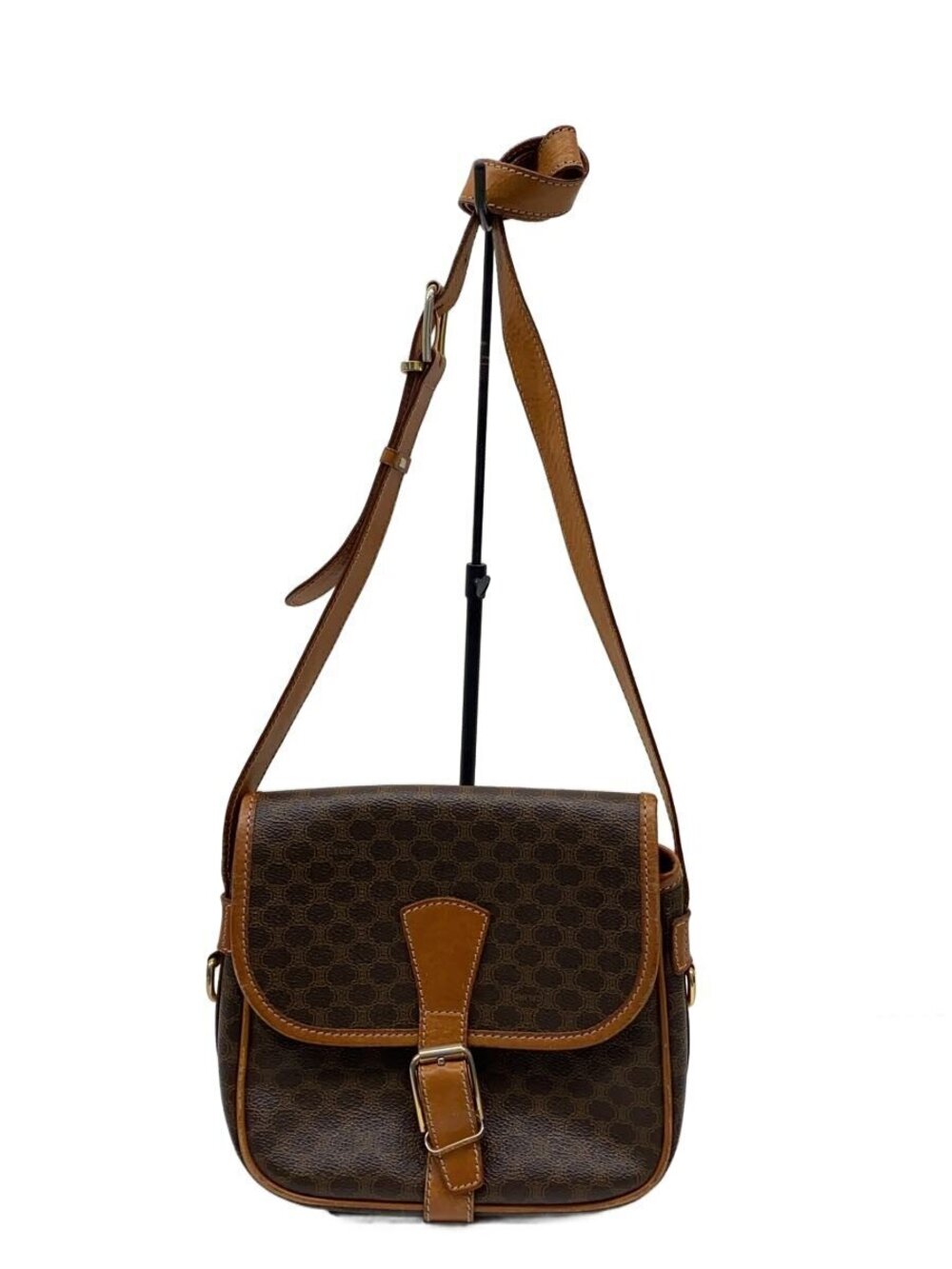 Celine Shoulder Bag Brown Macadam Leather parts show